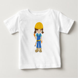 Construction Girl, Brown Hair, Cute Girl, Hammer Baby T-Shirt