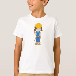Construction Girl, Brown Hair, Cute Girl, Hammer T-Shirt