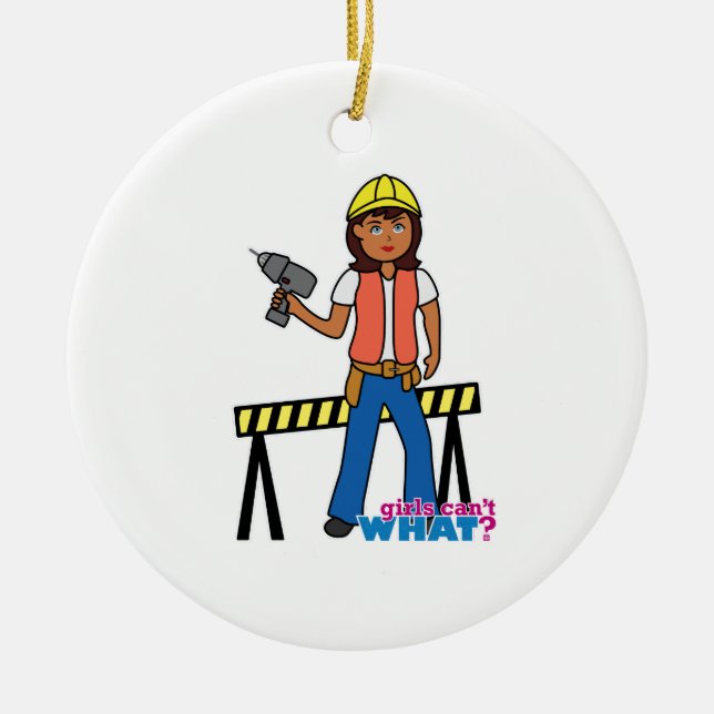Construction Girl Ceramic Ornament (Front)
