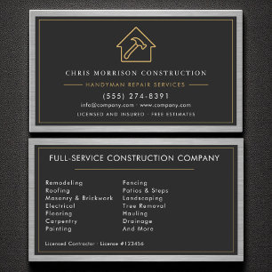 Construction Handyman Metal Black Gold Business Card