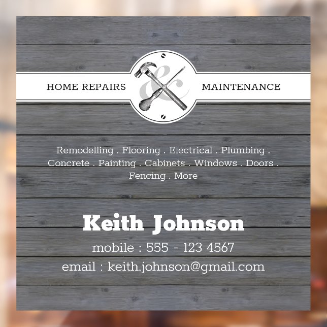 Construction Handyman Rustic Grey Wood Car Window Cling (Sheet 2)