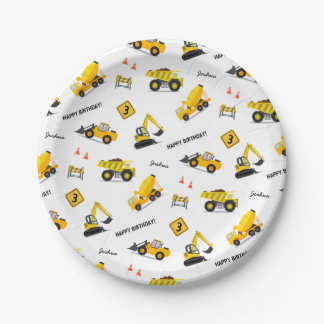 Construction Happy Birthday Custom Name Any Age Paper Plate