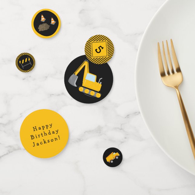 Construction Happy Birthday - Name and Age Boy Confetti (Group)