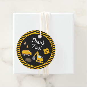 Construction Happy Birthday with Age Boy Thank You Favour Tags