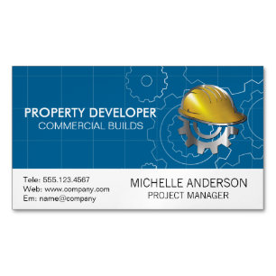 Construction Hard Hat   Gears Magnetic Business Card