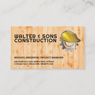 Construction Hard Hat Wood Background Business Card