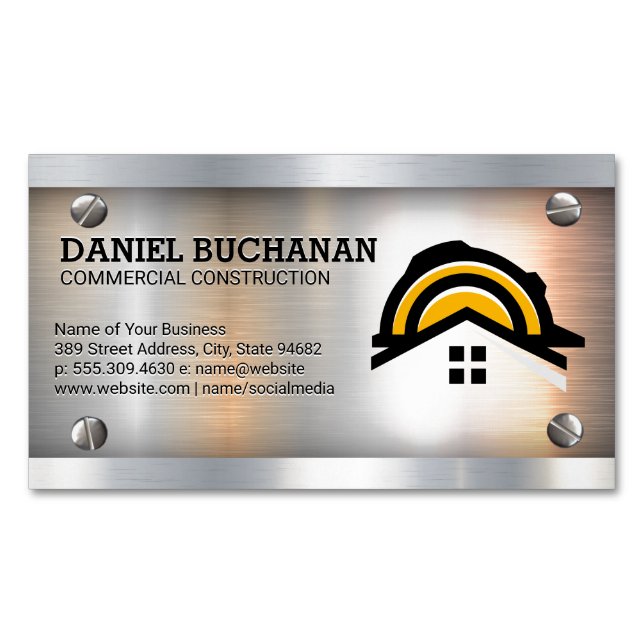 Construction Hardhat Home Logo | Metal Screws  Magnetic Business Card (Front)