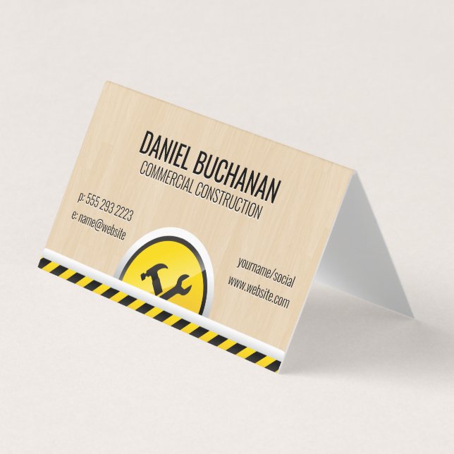 Construction Hardware Tools | Wood Background Business Card (Front)
