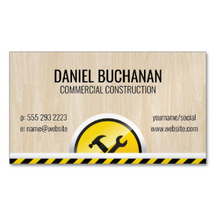 Construction Hardware Tools Wood Background Magnetic Business Card