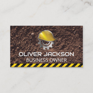 Construction Hat Gears Logo   Dirt   Caution Business Card
