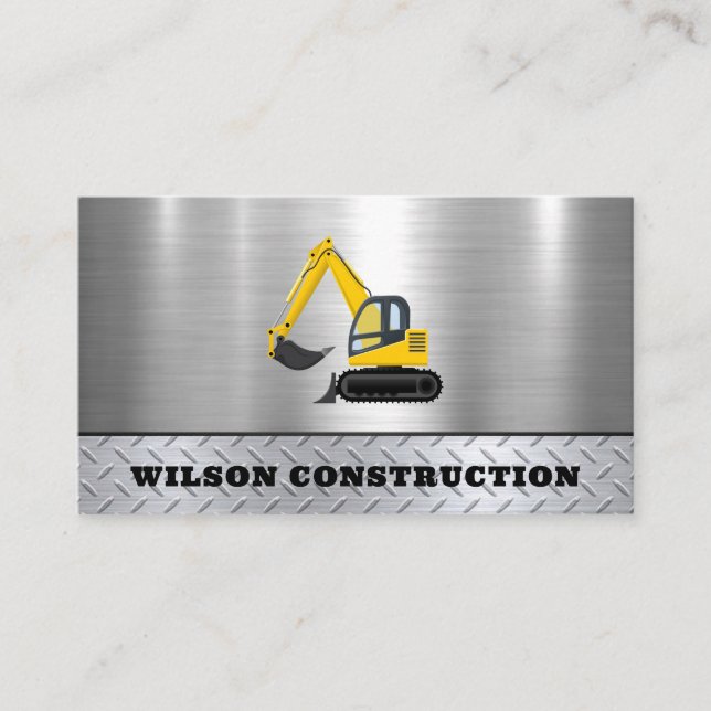 Construction Heavy Machinery Backhoe Metallic Business Card (Front)