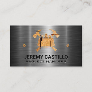 Construction Helmet   Hammer   Metal Business Card