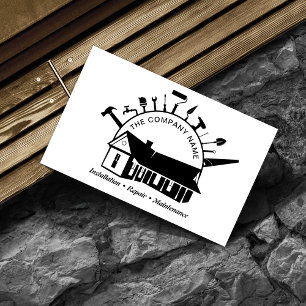 Construction Home Repair service Black & White  Business Card