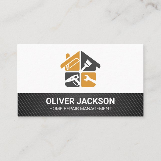 Construction Home Repairman Icons | Builders Business Card (Front)
