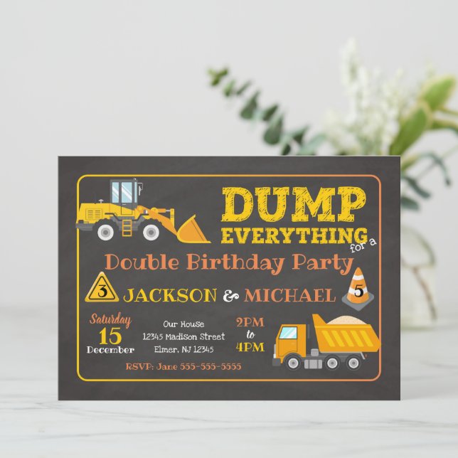 Construction Joint Birthday | Dump Everything Invitation (Standing Front)