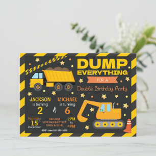 Construction Joint Birthday Invitation Siblings