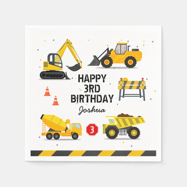 Construction Kids Any Age Birthday Party Napkin (Front)