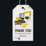 Construction Kids Birthday Party Thank You Gift Tags<br><div class="desc">Kids construction birthday party favour tags featuring a simple white background,  with cute cartoon illustrations of a digger,  traffic cones,  splatters of dirt,  and a thank you template that is easy to personalize.</div>