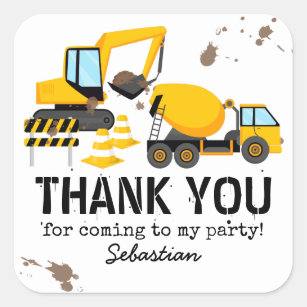 Construction Kids Birthday Party Thank You Square Sticker