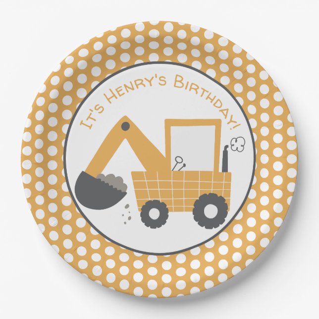 Construction Little Digge Birthday Paper Plate (Front)