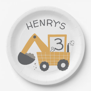 Construction Little Digger Builder Birthday Paper Plate