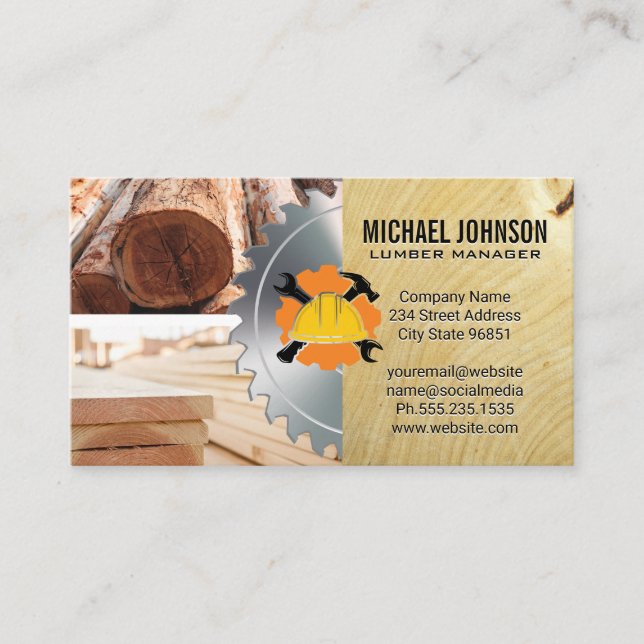 Construction Logo | Boards | Wood | Saw Business Card (Front)
