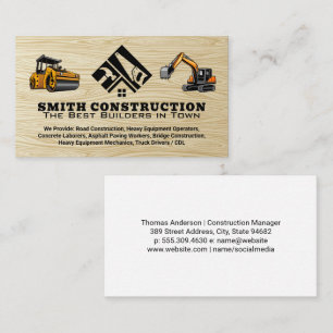 Construction Logo   Heavy Machinery   Wood Grain Business Card