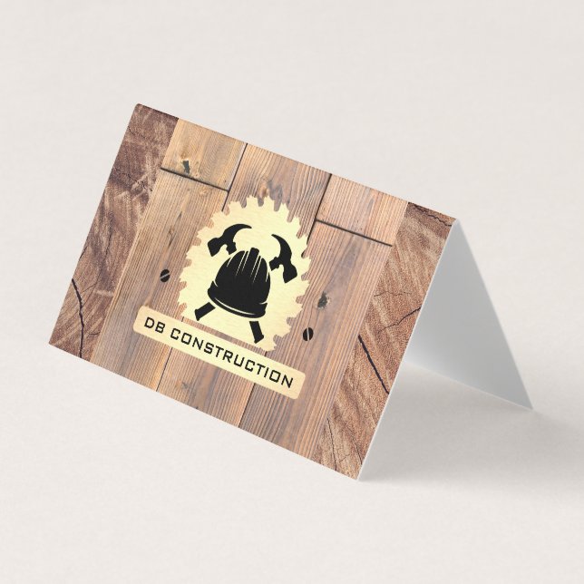Construction Logo | Saw Wood Metal  Business Card (Front)