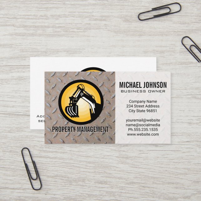 Construction Machinery Logo | Steel Business Card (Front/Back In Situ)
