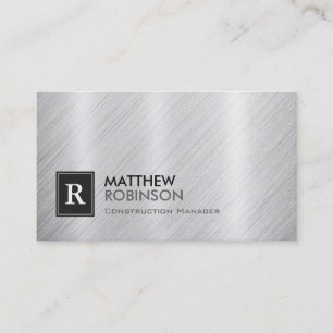 Construction Manager - Brushed Metal Monogram Business Card