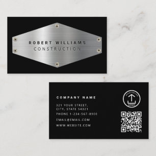 Construction Metal QR Code Black Metallic Silver Business Card