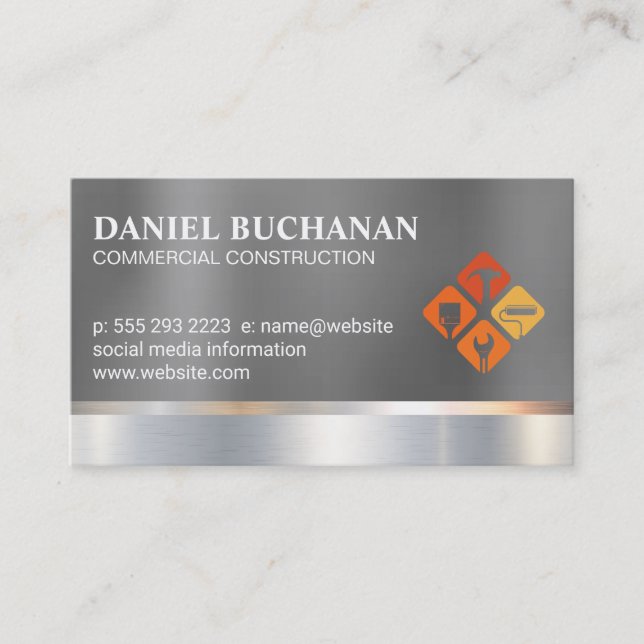 Construction | Metallic | General Contractor Business Card (Front)