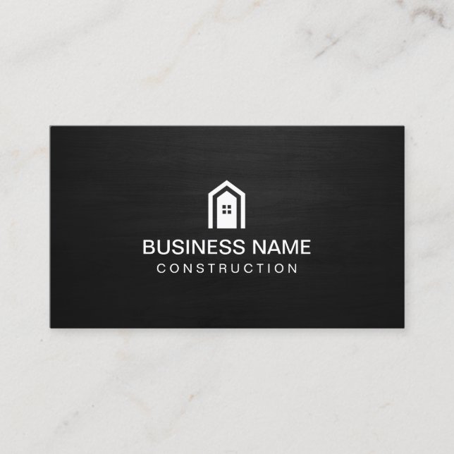 Construction Modern House Logo Dark Wood Business Card (Front)