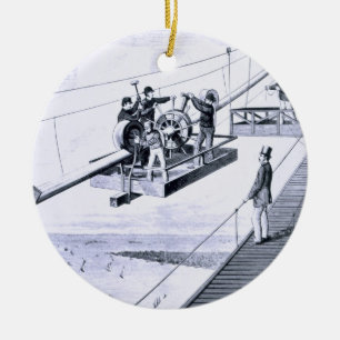 Construction of Brooklyn Bridge, New York (litho) Ceramic Ornament