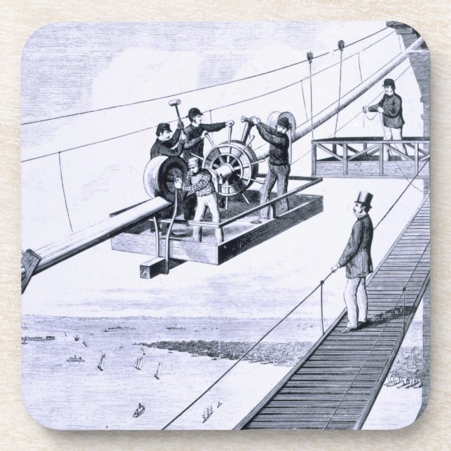 Construction of Brooklyn Bridge, New York (litho) Coaster (Front)