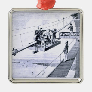 Construction of Brooklyn Bridge, New York (litho) Metal Ornament