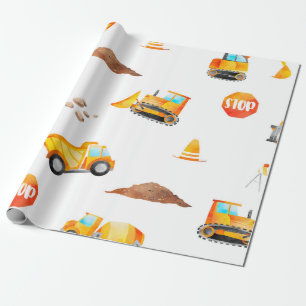 Construction on White Wrapping Paper