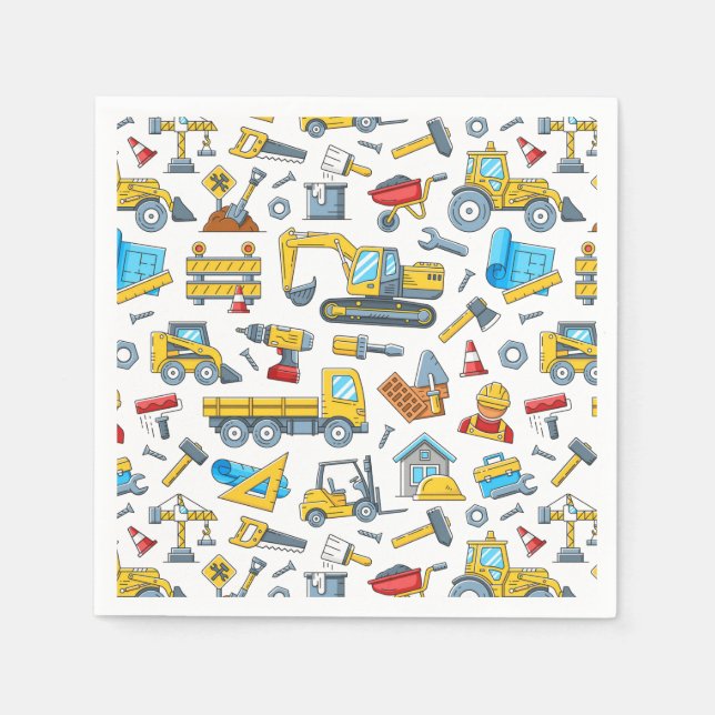 Construction Paper Napkins, Builder Birthday Decor Napkin (Front)