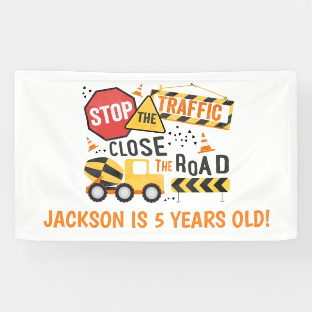 Construction Party Banner Dump Truck Birthday (Horizontal)