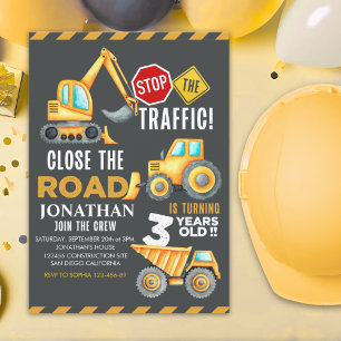 Construction Party for 3rd Birthday Boy Invitation