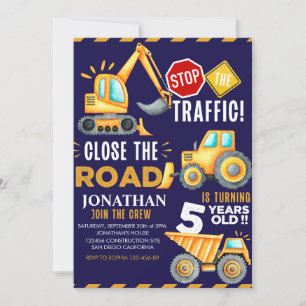 Construction Party for 5th Birthday Boy Invitation