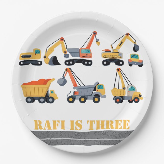Construction party upsherin birthday napkin paper plate (Front)