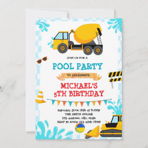 Construction pool party invitation