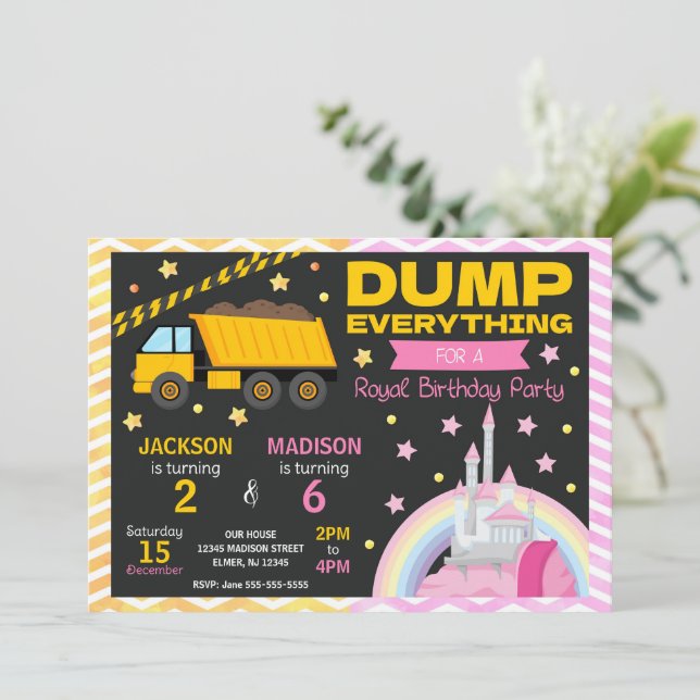 Construction & Princess Joint Birthday Invitation (Debout devant)