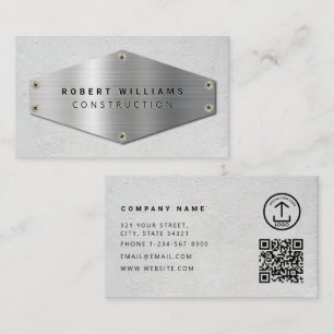Construction QR Code Metallic Silver Concrete Business Card