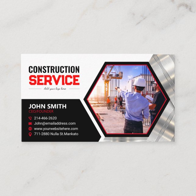 Construction, remodeling, concrete, Roofing, Build Business Card (Front)