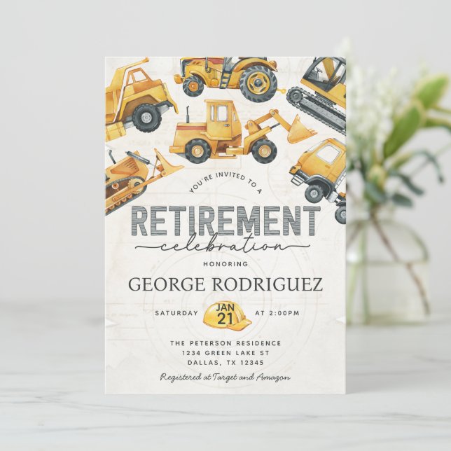 Construction Retirement Party Celebration Invitation (Standing Front)
