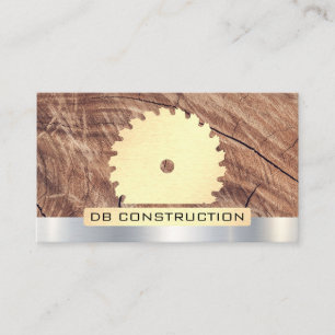Construction Saw and Wood Metallic Background Business Card