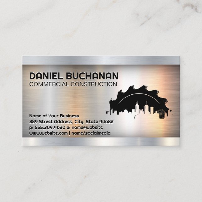 Construction Saw City Logo | Metallic Business Card (Front)