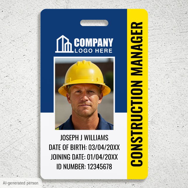 Construction Security ID Photo Logo QR Code Navy Badge (Creator Uploaded)